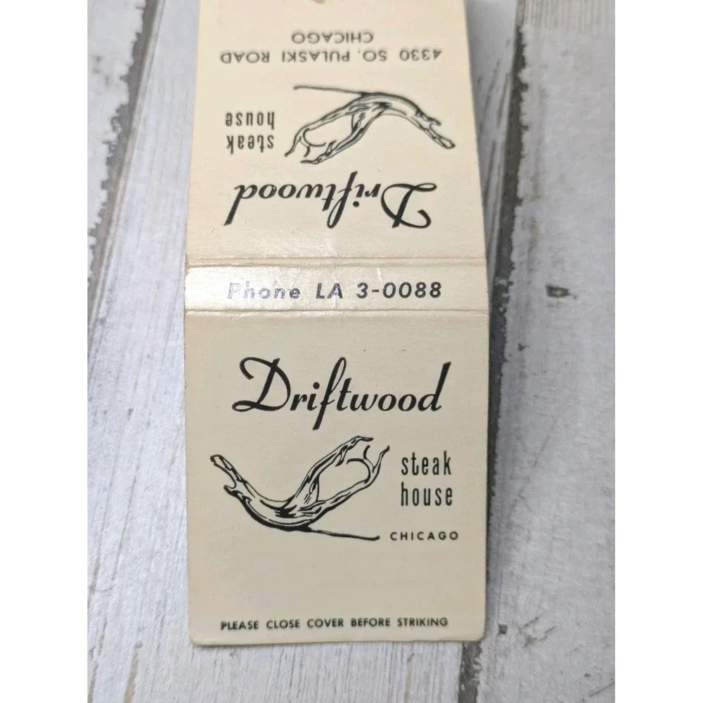 Vintage Matchbook Cover Driftwood Steakhouse Chicago‎